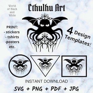 Cthulhu sticker, Kraken sticker, Printable Wall Art, Zwart-Wit Minimalistische Print, Instant download, Printable Art