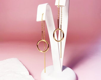 Simple Gold Circle Threader Earrings | Minimalist Earrings | Stainless Steel Earring