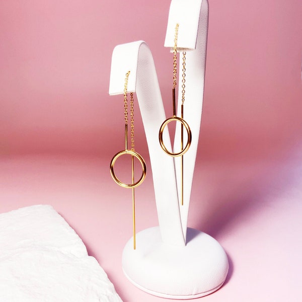 Simple Gold Circle Threader Earrings | Minimalist Earrings | Stainless Steel Earring