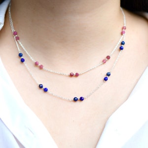 Tiny Lapis Lazuli Necklace | Delicate Gemstone Choker | Gemstone Satellite Choker | Dainty Crystal Choker | Birthday Gift for Teen
