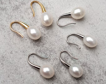 Modern Simple Pearl Earrings | AAAA+ High Luster 9mm White Freshwater Pearl Earrings | Minimalist Real Pearl Drop Earrings | Gift For Her