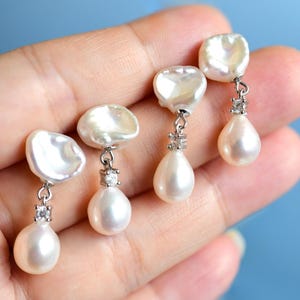 ピアス Natural Freshwater Pearl Drop 925 Silver Earrings(2 COLOR) Natural Drop Pearl Earrings - 925 Sterling Silver Freshwater