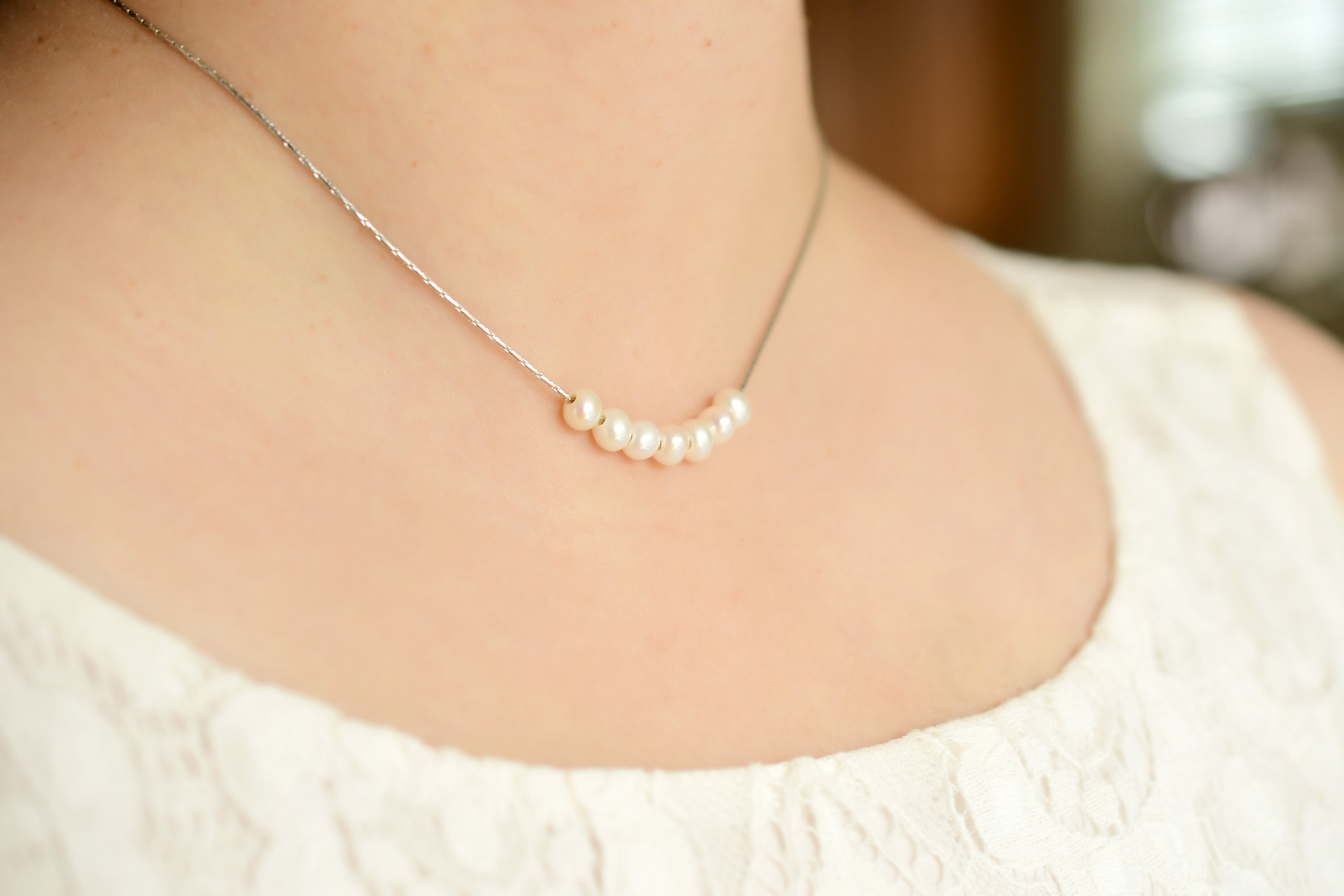 Natural White Freshwater Floating Pearl Necklace 