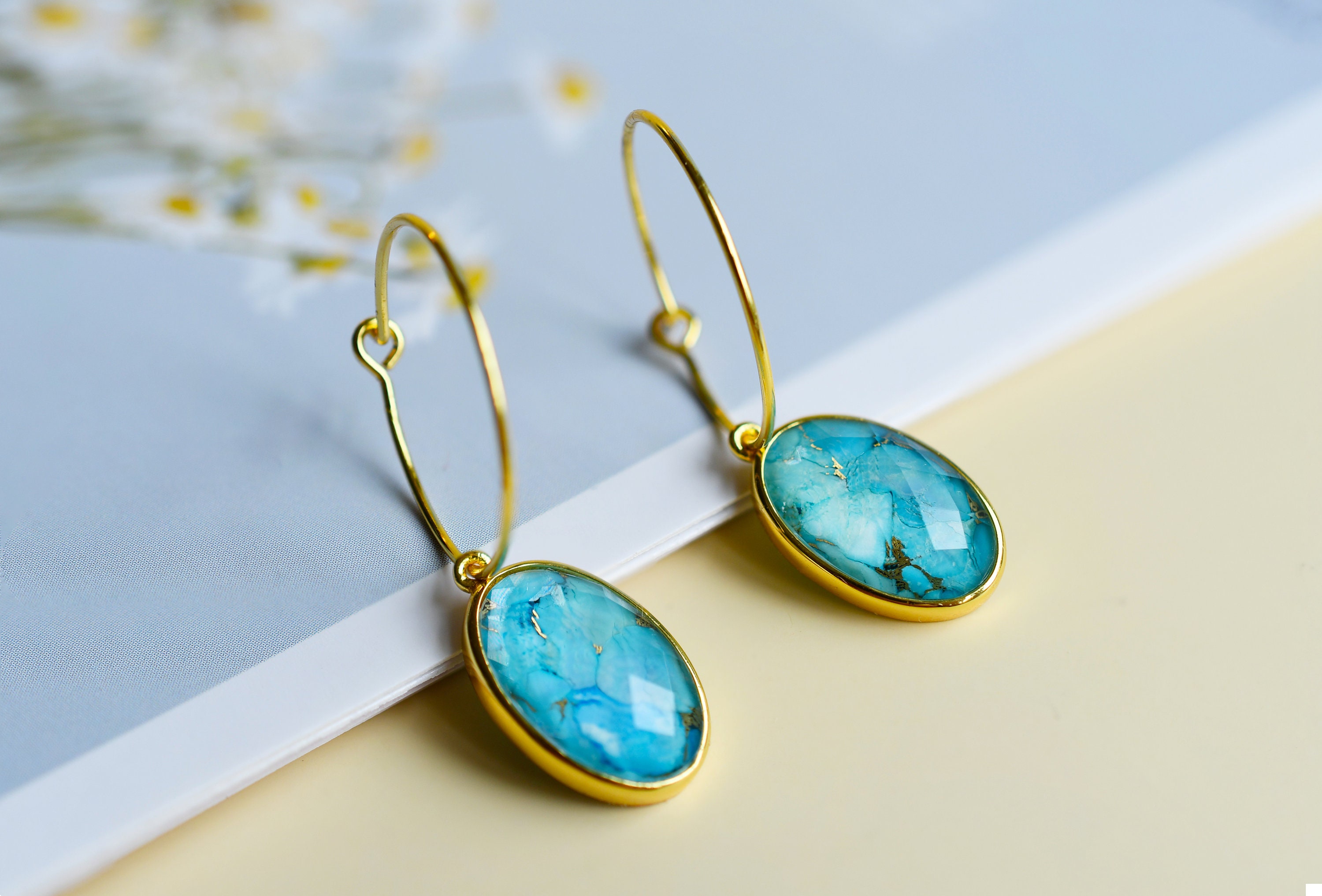 Turquoise earrings made of high quality genuine turquoise gems  Sterlingsilver Unique