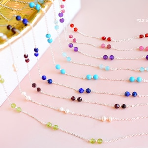 Delicate Crystal Necklace | Minimalist Gemstone Choker | Garnet Necklace | Carnelian Necklace | Station Pearl Necklace | Gift for Daughter