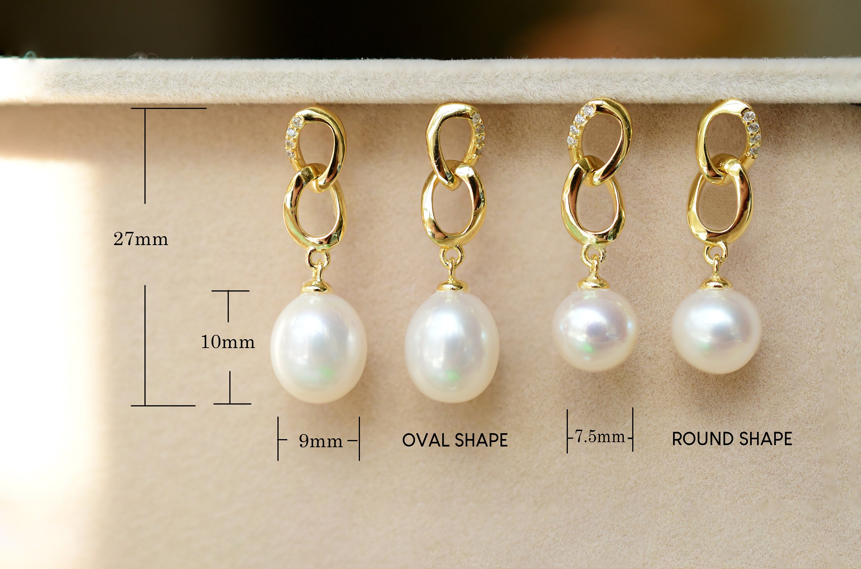 14KT Yellow Gold Post Double White Freshwater Baroque Pearl Drop Earrings  NEW | eBay