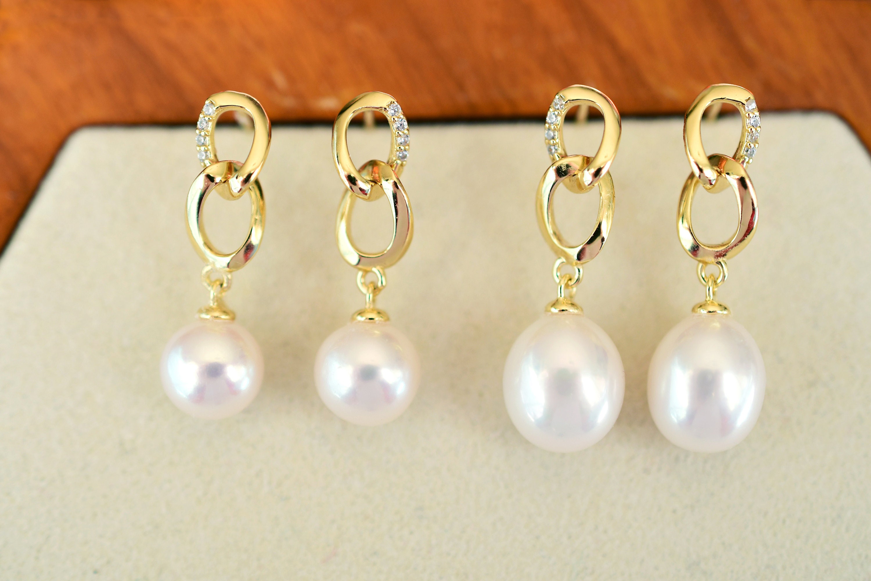 Sterling Silver Yellow Gold Plate Pearl Earrings - Himalayan Gems