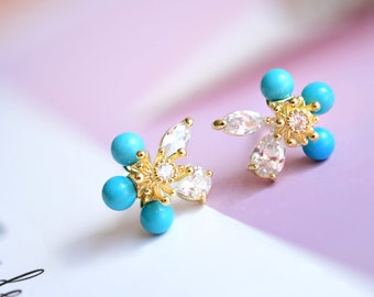 Natural Undyed Blue Turquoise Stud Earrings 925 Sterling Silver