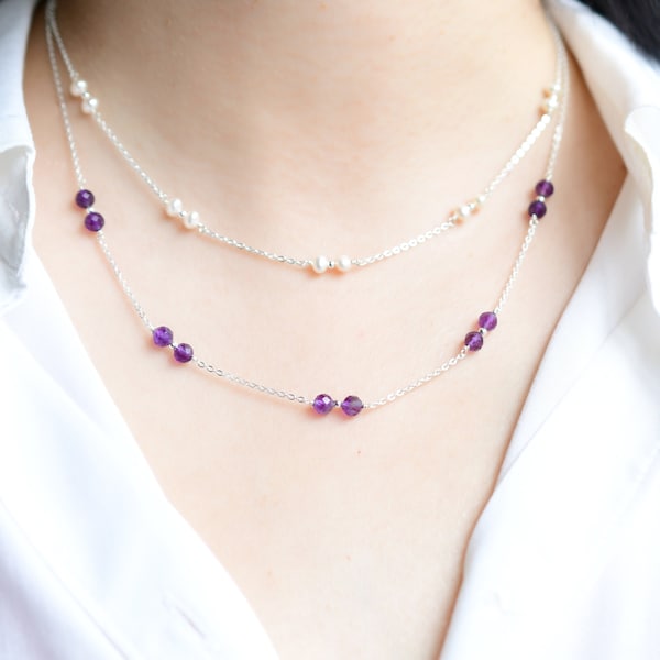 Tiny Purple Amethyst Necklace | Amethyst Choker Necklace | Dainty Crystal Choker | Minimalist Gemstone Layering Necklace