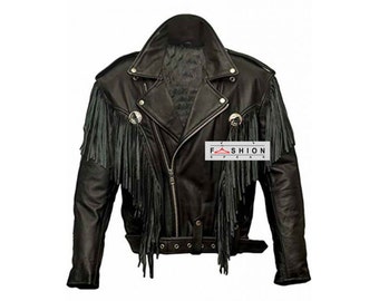 Vintage Genuine Leather Fringe Jacket, Western Fringed Jacket, Retro Cowboy Jacket, Racing Jacket, Steampunk Jacket, Leather Tassels Jacket