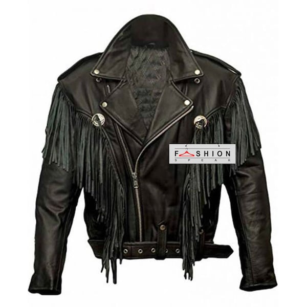 Vintage Genuine Leather Fringe Jacket, Western Fringed Jacket, Retro Cowboy Jacket, Racing Jacket, Steampunk Jacket, Leather Tassels Jacket