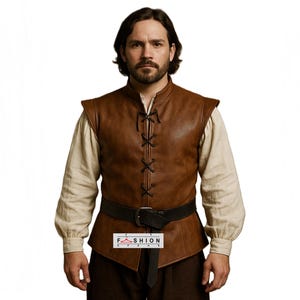 Men’s Genuine Leather Cosplay Vest - Medieval Renaissance Viking LARP Costume, Brown Real Leather Waistcoat, Fantasy Pirate Steampunk Outfit