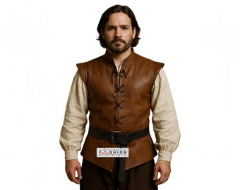 Handmade Brown Leather Cosplay Vest – Renaissance, Viking, Pirate Costume