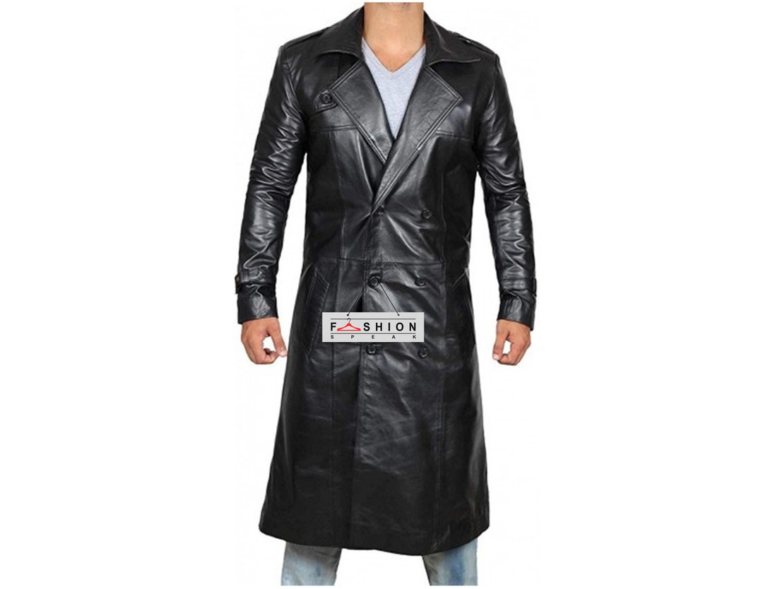 Genuine Cow Hide Leather Trench Coat Mens Leather Coat - Etsy