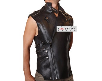Rave Punk Cowboy Waistcoat - Genuine Leather Vest - Mens Leather Biker Vest - Steampunk Vest - Pirate Vest - Goth Fashion - Punk Vest