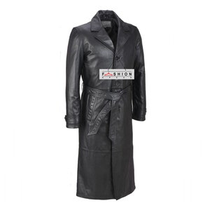 Handmade Genuine Leather Coat / Black Mens Full Length Coat / Leather Trench Coat with Belt / Leather Duster Coat / Leather Duster Coat