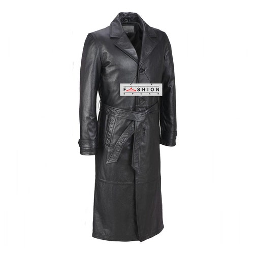 Mens Genuine Black Leather Trench Coat Jacket Winter Long Coat | Etsy UK