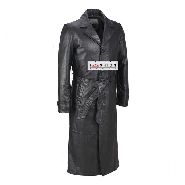 Handgefertigter echter Leder Trenchcoat / schwarzer Herren Mantel in voller Länge Geschenk für ihn / weicher Ledermantel / Leder langer Mantel