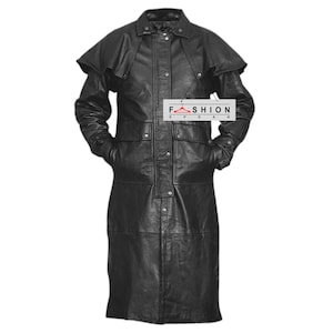 Mens Genuine Leather Trench Coat - Black Full Length Coat - Gothic Duster Overcoat - Steampunk Trench - Retro Coat -  Winter Coat - 90s Coat
