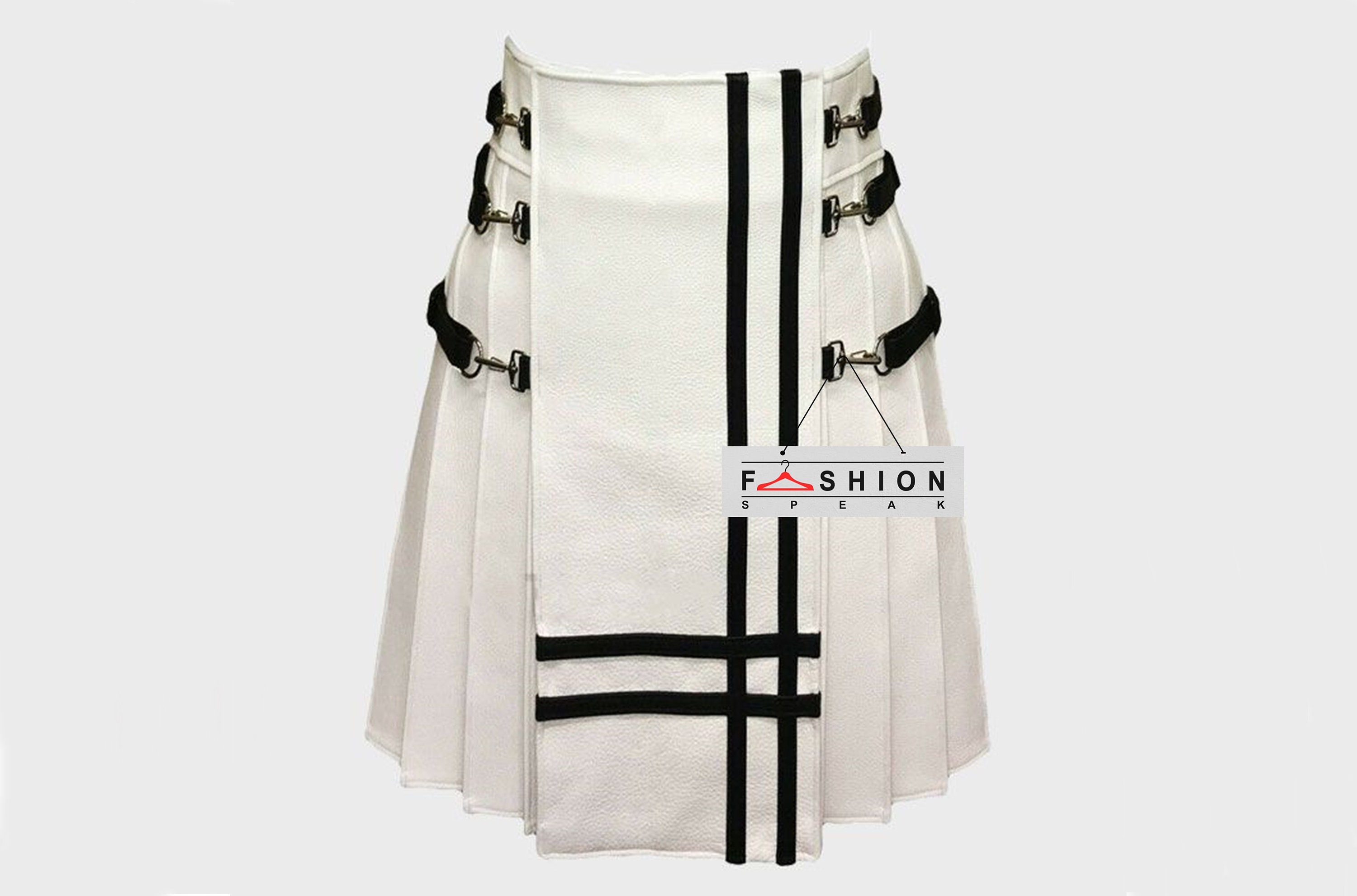 Mens Genuine Leather Kilt, Aesthetic White Kilt With Black Stripes, Steampunk Kilt, Pride Walk Kilt, Gothic Skirt, Retro LGBTQ Kilt