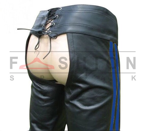 Vintage Genuine Leather Chaps Mens Assless Pants Punk Patches