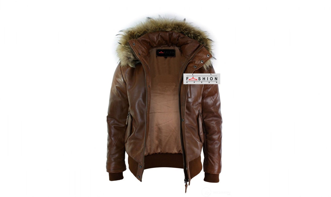 Mens Leather Fur Collar Jacket B3 Bomber Jacket Fur Shearling Jacket