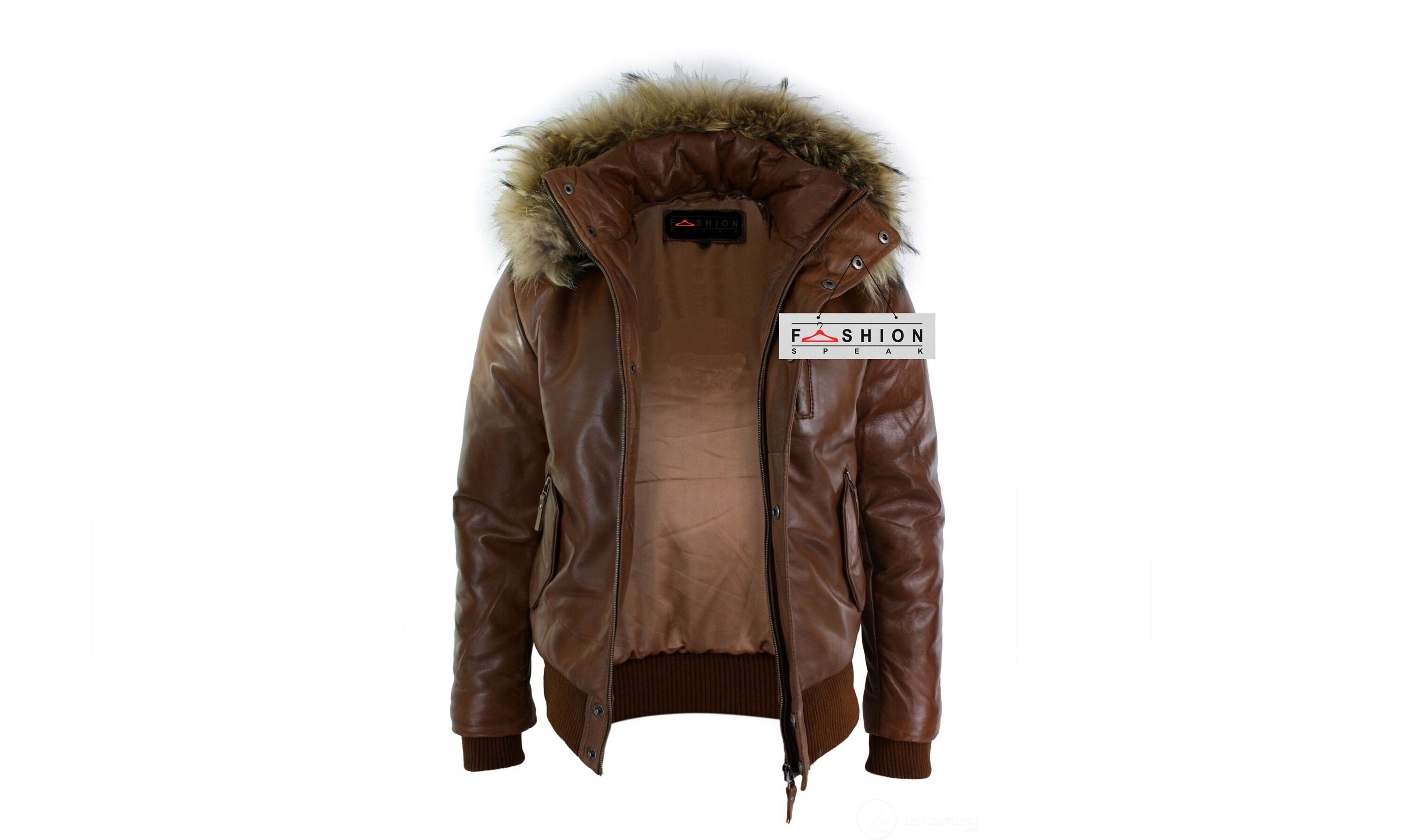 Mens leather jacket fur cheap hood