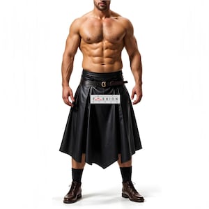 Men’s Genuine Leather Long Kilt, Black Handmade Kilt, Pleated Gladiator Kilt, Utility Leather Skirt for, Cosplay, Scottish Festival Wear