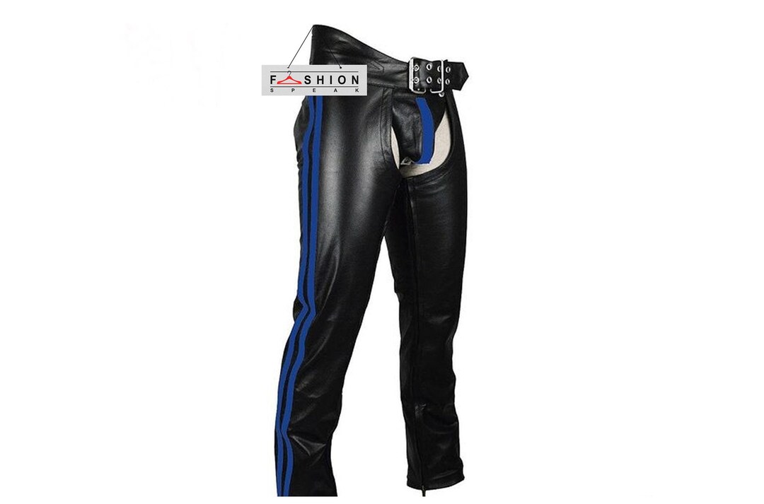 Vintage Genuine Leather Chaps Mens Assless Pants Punk Patches Chaps