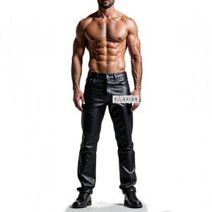 Zwarte echt leren herenbroek - aangepaste leren bikerbroek - hoge taille streetwear broek - gothic rockerbroek - casual slim fit broek