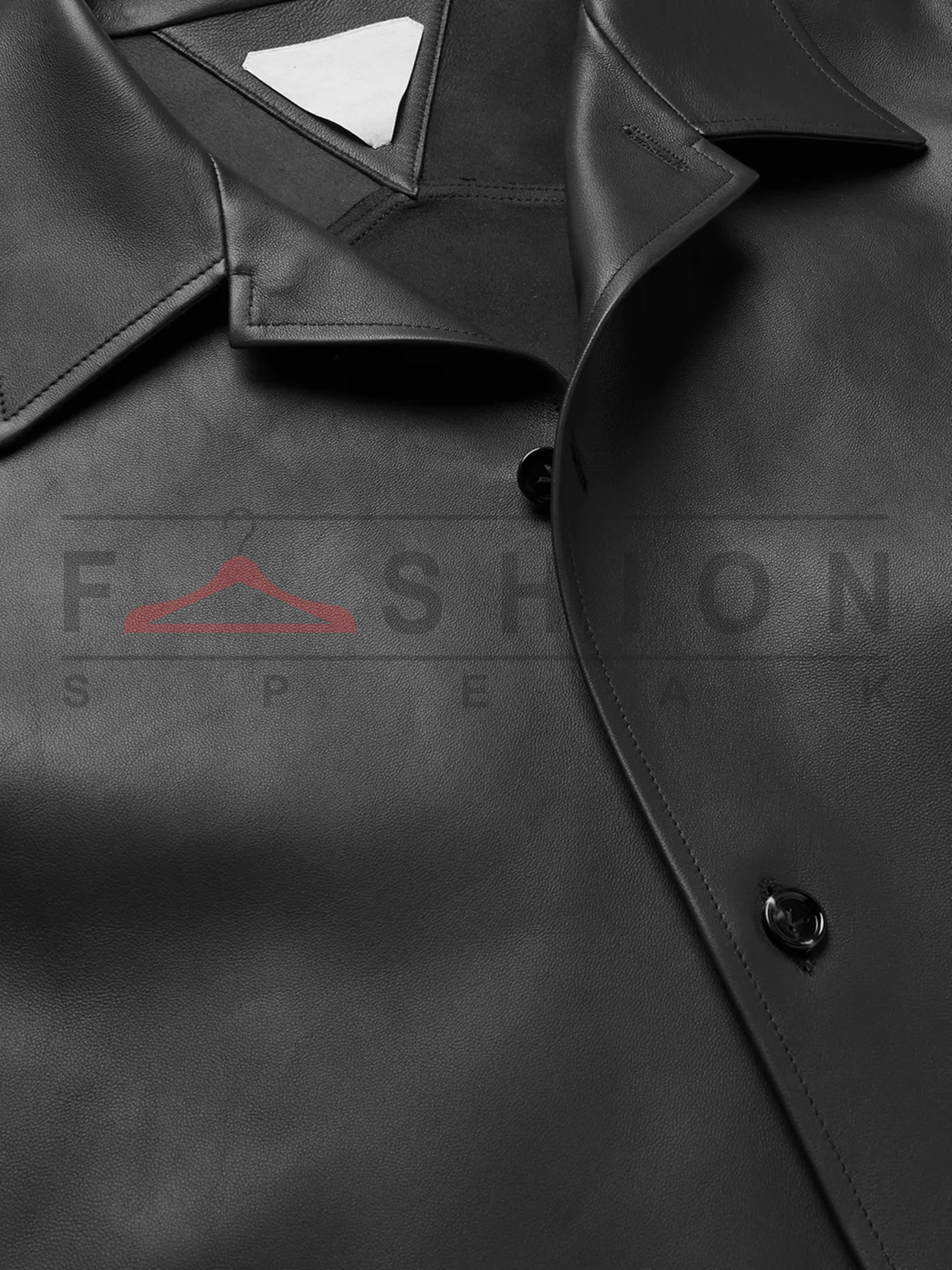 【DISCERNMENT】S/S Vegan Light Leather Half Shirt Mens Genuine Leather Shirt - Black Half Sleeve T Shirt