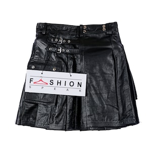 Genuine Leather Black Kilt - Scottish Kilt for Pride Walk - Men Leather Kilt - Gift For Him - Mens Goth Kilt - Black Plaid Skirt Kilt