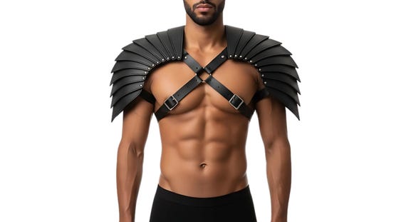 Men's Black Leather Spaulders | Gladiator Armor, Cosplay Harness