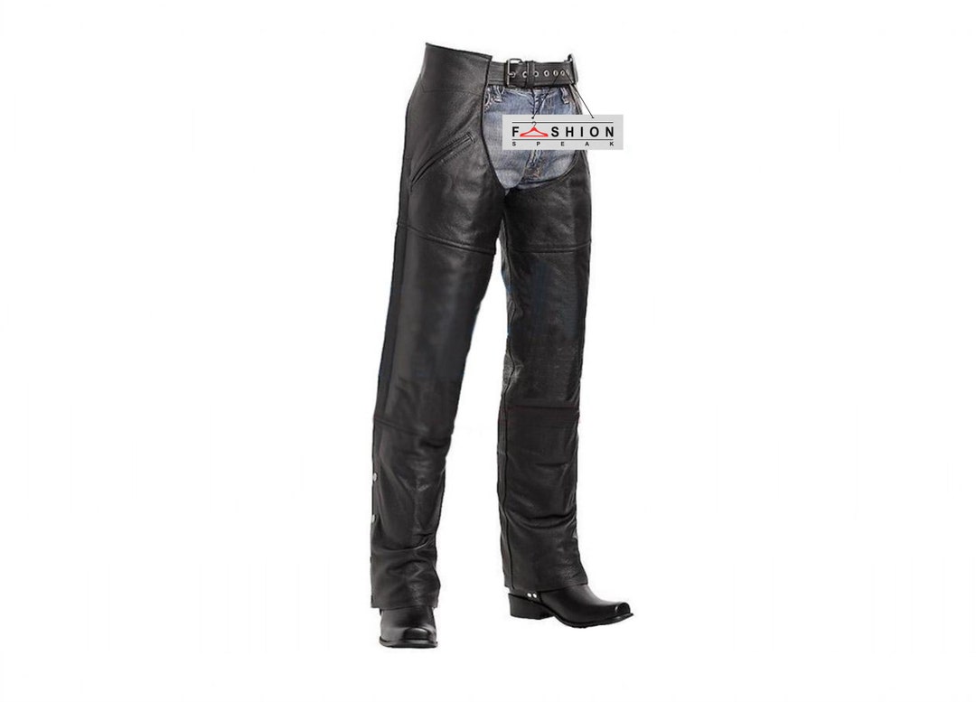 Genuine Mens Leather Chaps Black Biker Chaps Motorcycle Chaps Rider