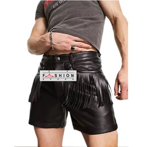 Mens Genuine Leather Fringe Shorts, Western Fringed Tassels Shorts, Booty Shorts, Gay Shorts, Steampunk Shorts, Biker Shorts, Gothic Shorts