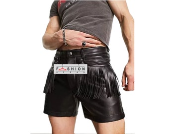 Mens Genuine Leather Fringe Shorts, Western Fringed Tassels Shorts, Booty Shorts, Gay Shorts, Steampunk Shorts, Biker Shorts, Gothic Shorts