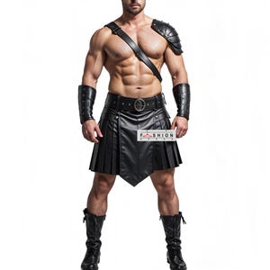 Kilt da gladiatore in vera pelle nera fatto a mano: moda cosplay