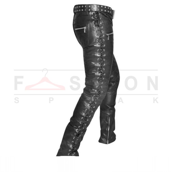 Side lace store leather pants