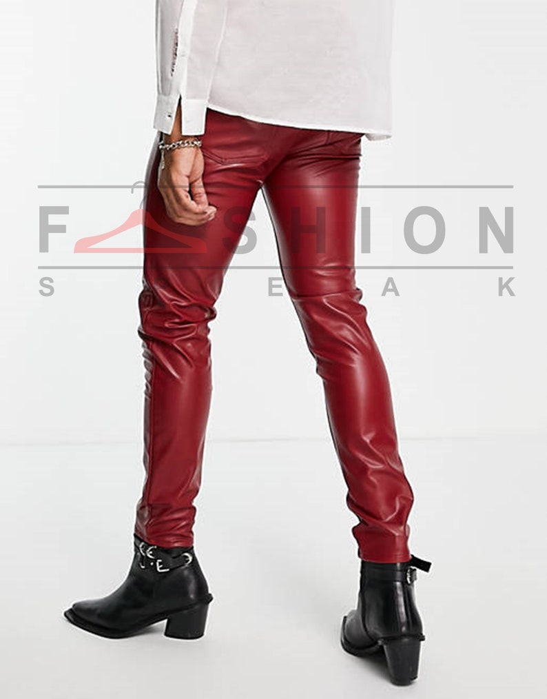 Genuine Leather Pants Punk Red Pants Men Leather Pants Etsy
