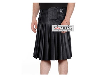 Vintage Genuine Leather Kilt - Mens Black Kilt - Utility Kilt - Scottish Kilt - Rave Outfit - LGTBQ Kilt - Punk Patch Skirt - Goth Skirt