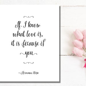 Als ik weet wat liefde is, komt het door jou, Hermann Hesse Quote, Digitale Download, Afdrukbare kunst, 8x10 print