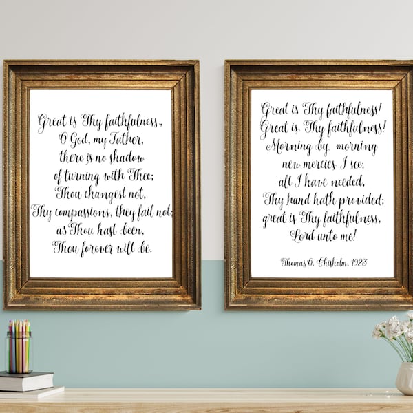 Great is Thy Faithfulness - Hymn Typography Art Print Diptych Set, Digital Download, Printable Art, 8x10 print Set