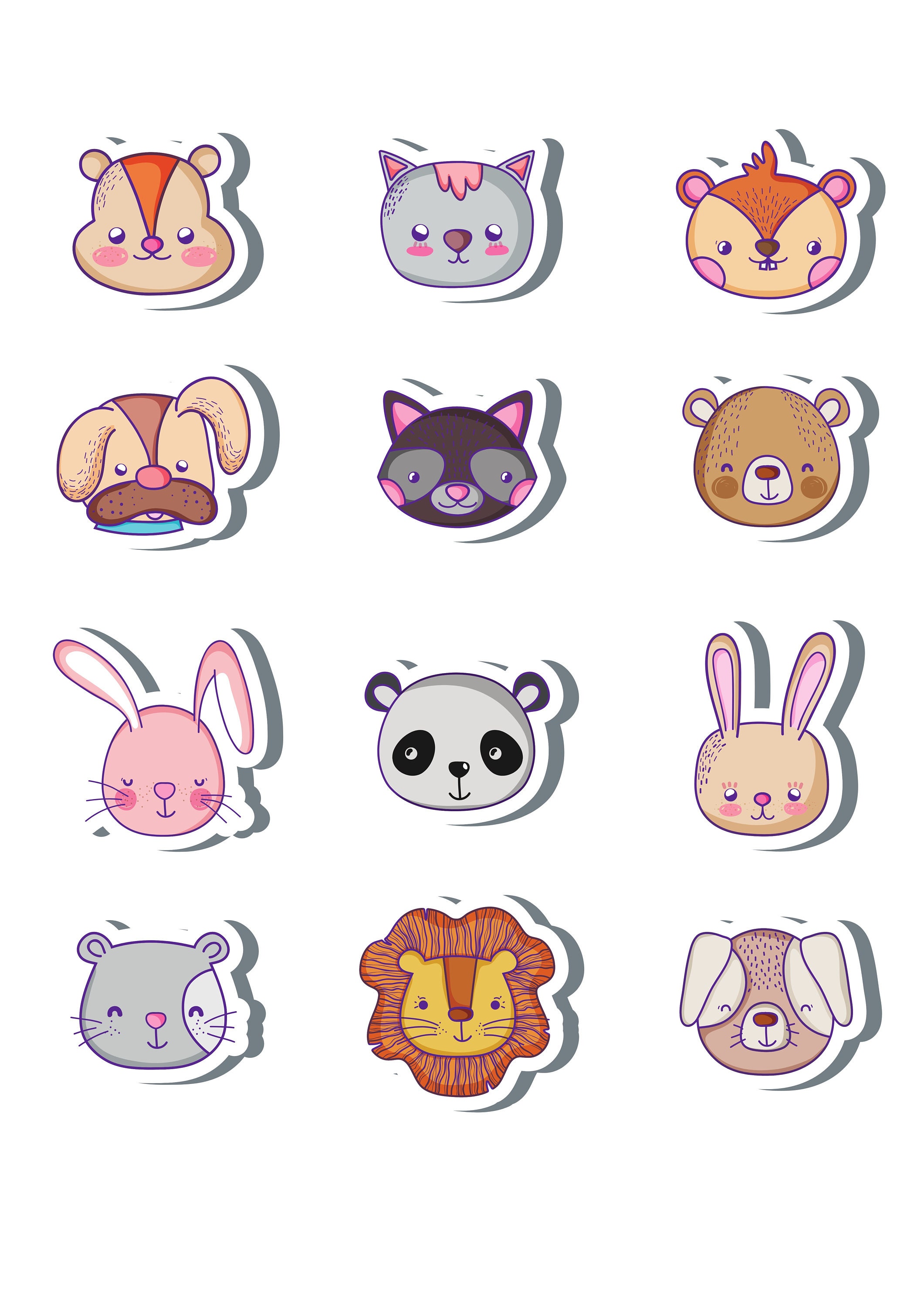 Druckbare TierSticker Süße Tier Sticker | Etsy
