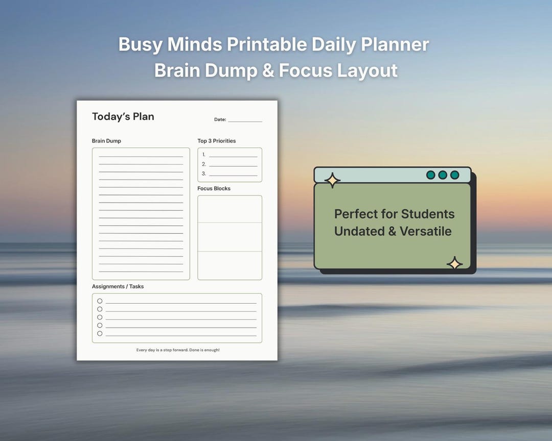 Busy Minds Daily Planner Printable | Undated PDF | Gentle Focus & Brain ...