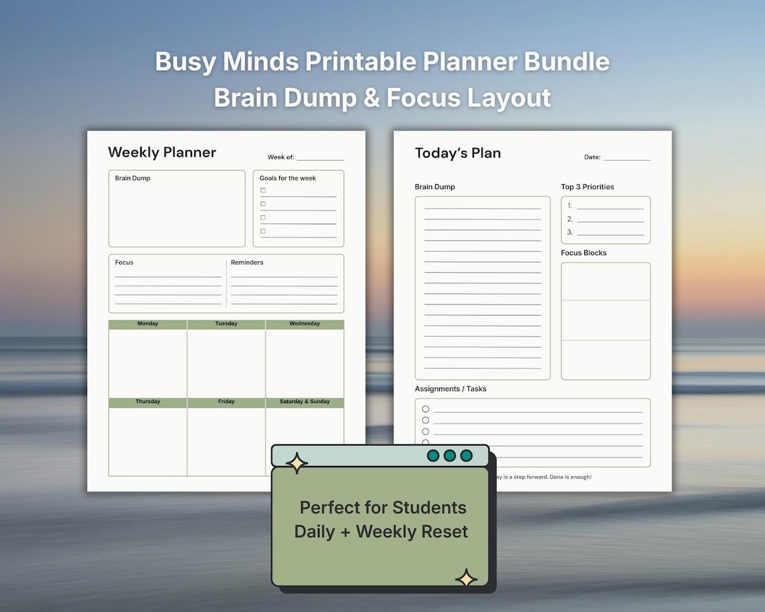 Daily & Weekly Planner Bundle Printable | Busy Minds Focus System ...