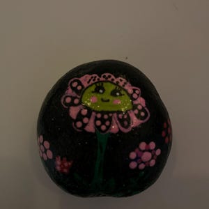 Painted flower rock for garden or paperweight