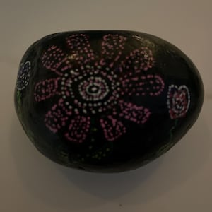 Painted flower rock for garden or paperweight