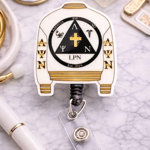 Jacket shaped Lambda Psi Nu Badge Reel ID Holder