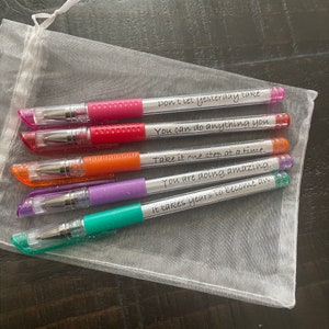 Gel Pen Set met Inspirerende Quote (set van 5) | motivatie gel pennen, pen met citaten, inspirerende pen, gepersonaliseerde, planner benodigdheden