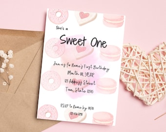 She's a Sweet One 1st Birthday Invitation Template (Digital Download)